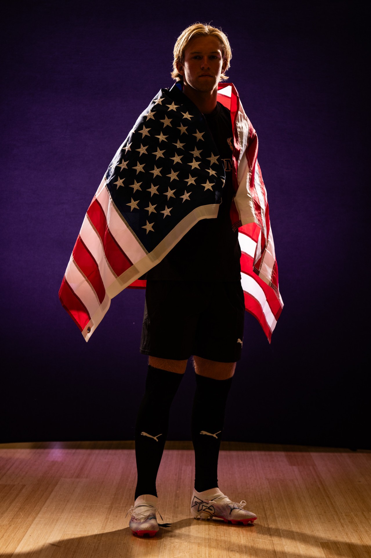 Player draped in American flag